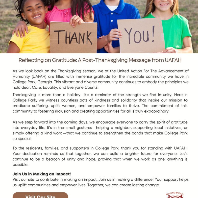 Children holding "Thank You" signs, smiling together.